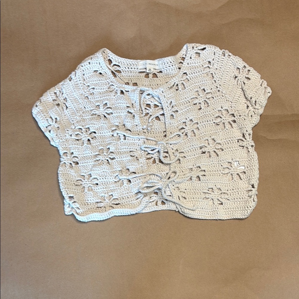 La Hearts Beige Crochet Knit Top
